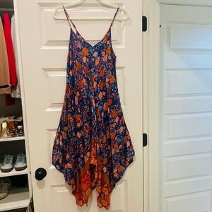 Floral Blue and Orange Sun Dress
